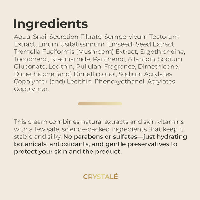 CRYSTALÉ Snail Mucin 92% Anti-Aging, Hydrating & Firming Cream