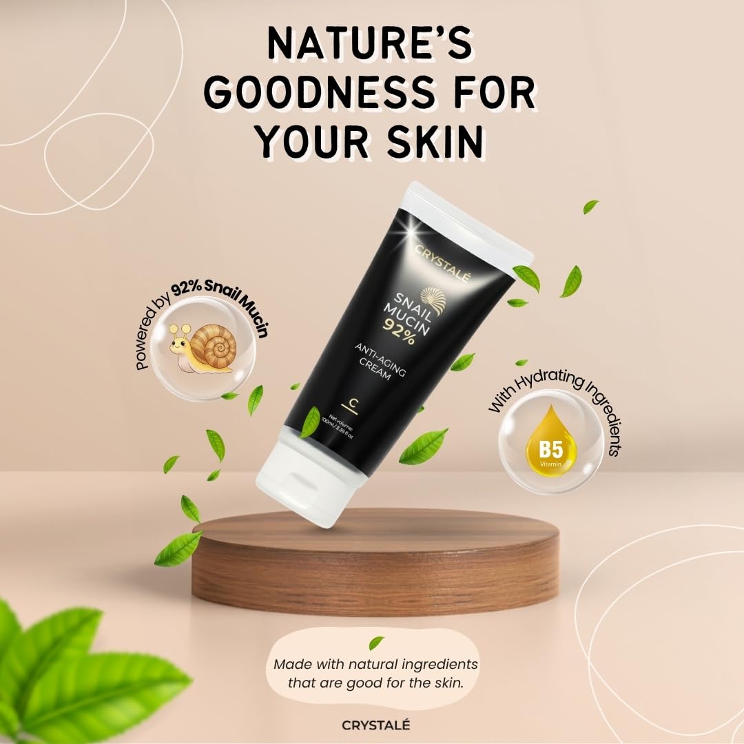 CRYSTALÉ Snail Mucin 92% Hydrating & Firming Cream – Multi-Purpose Lightweight Gel-Cream with Niacinamide & Panthenol – Deep Hydration for Face, Hands & Body – 3.38 fl oz (100 ml)